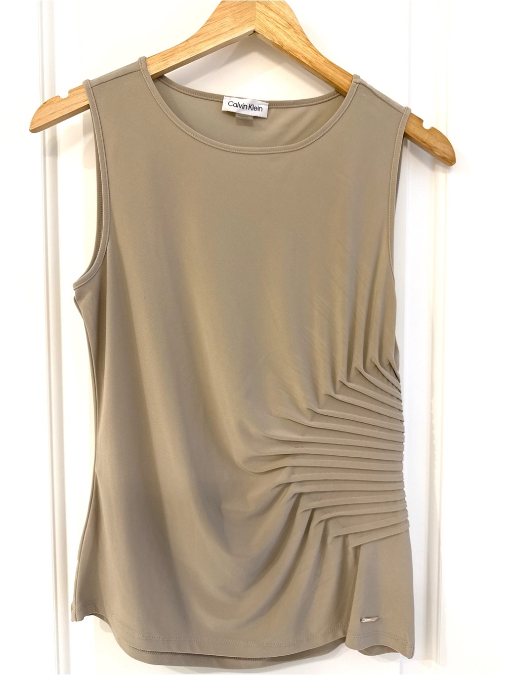 Calvin Klein Taupe Sleeveless Ruched-Detail Tank